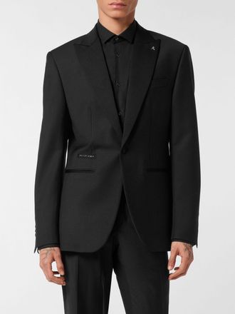 Philipp Plein Blazer monopetto in misto lana con cristalli e rever a lancia