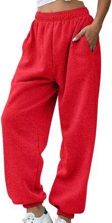 Generic Fleece Sweatpants Womens Thicked Thermal Jogging Bottoms Solid Drawstring Cinch Warm Winter Trousers Elastic High Waist Tracksuits Baggy Straight Leg 