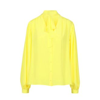 Msgm Blouses, female, Yellow, Size: S Acetate and Silk Shirt