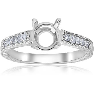 Pompeii3 1/5ct Hand Engraved Diamond Engagement Ring Setting 14k White Gold Fits 6-6.5mm Size Selectable