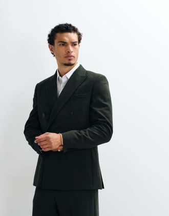 Asos giacca da abito doppiopetto regular in cr&ecirc;pe verde scuro