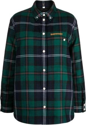 Burberry Wool Pattern Shirt - Dames - Overhemden - Groen - M - Wol - Overhemden