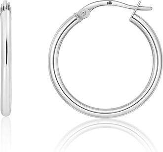 MAX + STONE 14k Yellow or White Gold 2mm Thick Tube Hoop Earrings 12MM to 50MM
