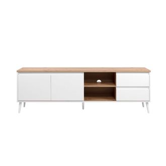 Calicosy Mueble de TV 2 puertas, 2 nichos y 2 cajones decoraci&oacute;n roble L186 cm