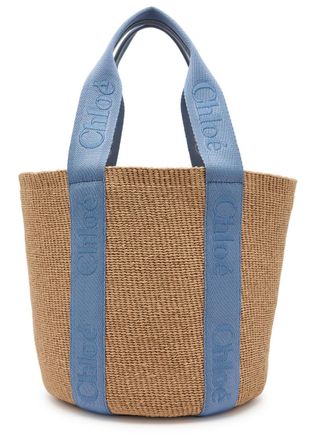 Chlo&eacute; Woody Logo-embroidered Raffia Basket bag - Blue - One Size