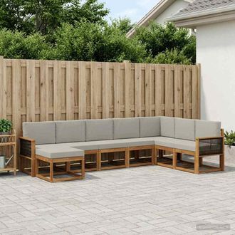 vidaXL Vidaxl Set Di Divani Da Esterno 8 Pz Naturale E Grigio Chiaro