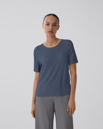 Vila Kurzarmshirt VILA VIPLISA O-NECK S/S TOP - NOOS, Damen, Gr. XXL, blau (vintage indigo), Jersey, Obermaterial: 65% Polyester, 35% Viskose, unifarben, r
