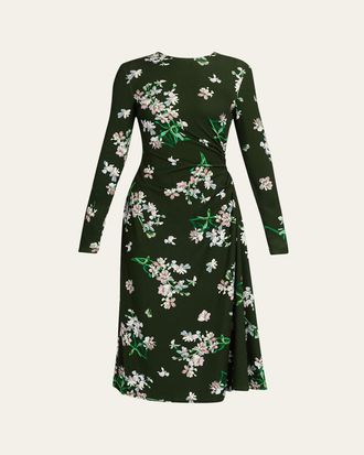 Erdem Floral Ponte Long-Sleeve Midi Dress