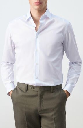 Mango Slim Fit Stripe Cotton Button-Up Shirt in White at Nordstrom, Size X-Large