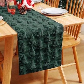 OEM Camino De Mesa Navide&ntilde;o De Jacquard Verde Suave Y Esponjoso - Decoraci&oacute;n Festiva Para Fiestas En Casa, Verde