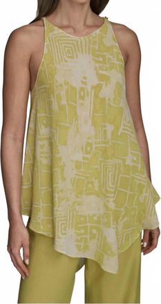 DKNY Asymmetrical Hem Sleeveless Tunic In Lime Yellow