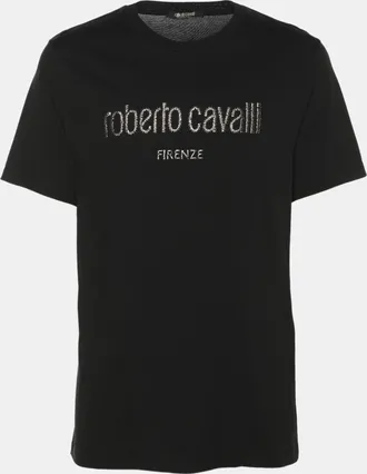 Roberto Cavalli Black Jersey Logo Print T-Shirt