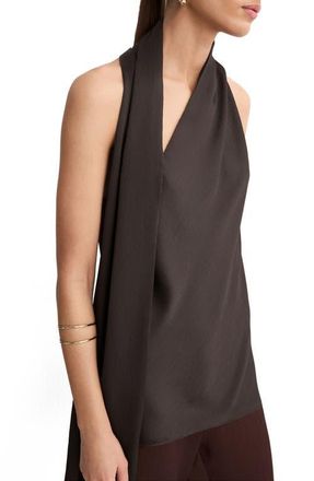 Mango Scarf Crinkle Satin Top in Chocolate at Nordstrom, Size Medium