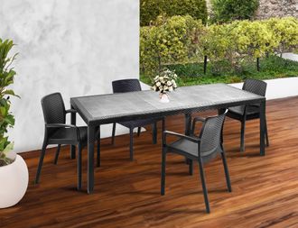 Dmora Mesa De Exterior Manarola, Mesa De Comedor Rectangular Extensible Con 4 Sillas Incluidas, Mesa Y Asientos De Jard&iacute;n Efecto Rat&aacute;n, 100% Made In Italy, 
