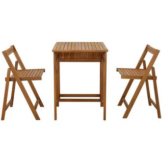 Miliboo Set di 2 sedie pieghevoli e 1 tavolino da balcone pieghevole con contenitore in legno massello prado