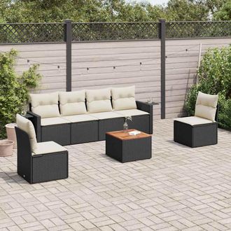 vidaXL Set De Comedor De Jard&iacute;n 7 Pzas Y Cojines Rat&aacute;n Sint&eacute;tico Negro Vidaxl
