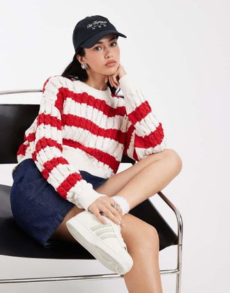 Tommy Jeans Maglione ampio a trecce rosso a righe