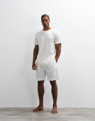 Calvin Klein set t-shirt e shorts a righe in popeline di cotone bianco sporco