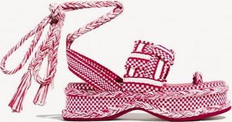 Amambaih Gabriela Braided Platform Sandal with Ankle Ties in Ivory Red at Nordstrom, Size 39