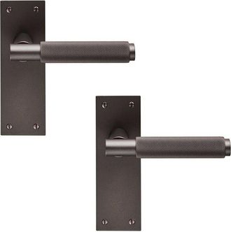 Loops 2x PAIR Knurled Round Handle on Slim Latch Backplate 150 x 50mm Matt Bronze