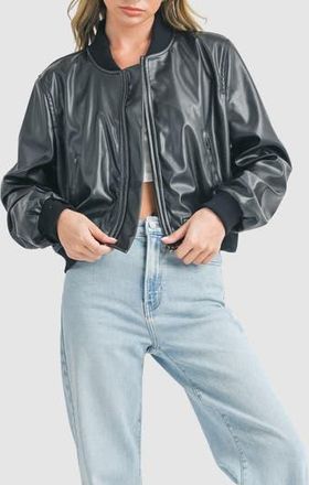 All in Favor Faux Leather Bomber Jacket in Black at Nordstrom Rack, Size Medium