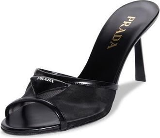 Prada Triangle Logo Mesh Slide Sandal in Nero at Nordstrom, Size 10.5Us