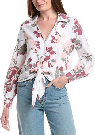 Ellen Tracy Tie Front Linen-Blend Shirt