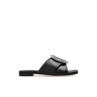 Marc Jacobs Leren slippers met applicatie - Dames - Sandalen - Zwart - 40 EU - Leer - Schoenen