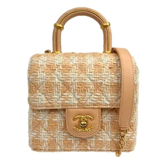 Chanel Crush Top Handle Flap Quilted Tweed Orange Tweed Handbag (Pre-Owned)