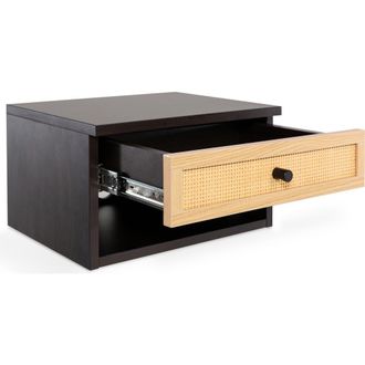 Jonathan Y Designs Celerie Mid-Century Modern Floating Wall Mounted Nightstand with Soft-Close Rattan Drawer and Cable Hole in Black/light Oak at Nordstrom