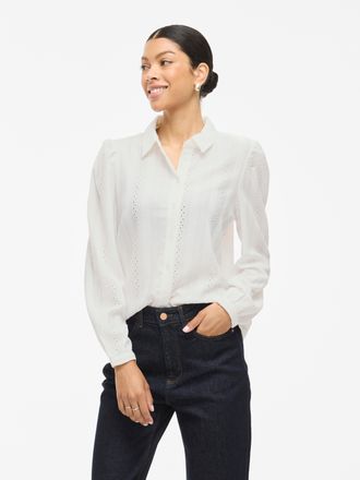 Vila Langarmbluse VILA VIZANIA L/S SHIRT - NOOS, Damen, Gr. XXL, cloud dancer, Web, Obermaterial: 98% Polyester, 2% Elasthan, unifarben, regular fit normal