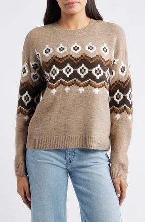 Vince Camuto Fair Isle Crewneck Sweater in Taupe at Nordstrom Rack, Size X-Small