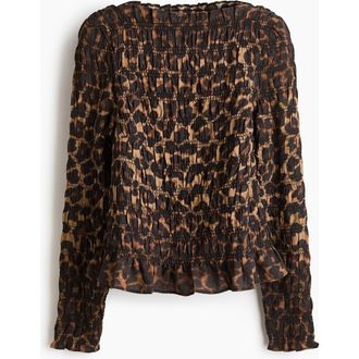 H&M Smocked Top in Beige/leopard Print at Nordstrom, Size Xx-Small