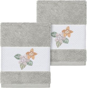 Linum Home Textiles 100% Turkish Cotton Caroline 2Pc Embellished Washcloth Set
