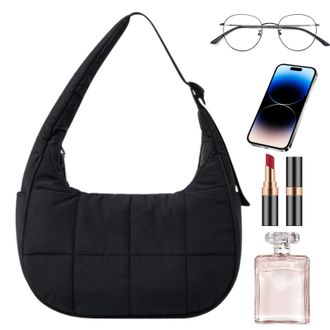 Generic Puffer Crescent Shoulder Bag - Quilted Nylon, Lightweight Underarm Purse, Large Capacity Tote, Soft Down Satchel, Boho Travel Gym Workout Carryall | F