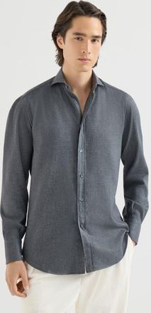 Brunello Cucinelli Stretch cotton chevron flannel shirt with spread collar in Dark Grey at Nordstrom, Size Xxx-Large