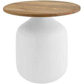Miliboo Tavolino dausilio rotondo design bianco e legno di mango massiccio H49 cm VERONA