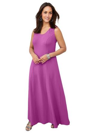 Jessica London Stretch Cotton Crochet-Back Maxi Dress in Deep Orchid at Nordstrom, Size 16