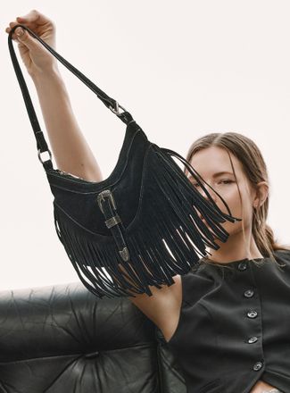 Simons Womens Small fringed faux-suede Western bag