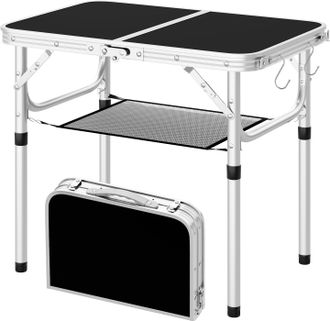 Woltu Woltu Mesa De Jard&iacute;n Plegable, Altura Regulable 25/36/50/60 Cm, Negra