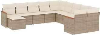 vidaXL Set De Sof&aacute;s De Jard&iacute;n 11pzas Con Cojines Rat&aacute;n Sint&eacute;tico Beige Vidaxl