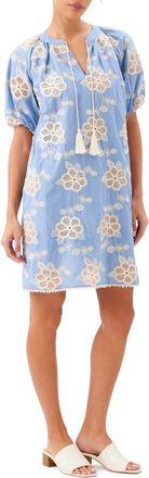 Karen Kane Floral Embroidered Tassel Cotton Dress in Chambray/natural at Nordstrom, Size X-Small