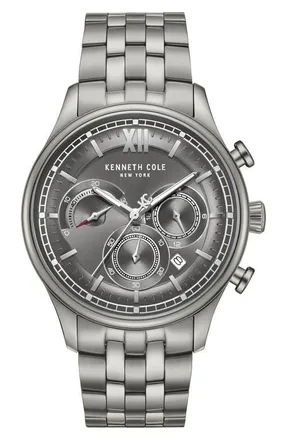 Kenneth Cole Multi-Function Chronograph Bracelet Watch in Light Gray/gun at Nordstrom
