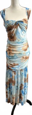 Promesa Womens Ruched Floral Maxi Dress In Blue And White