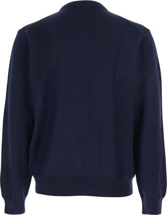 Maison Kitsun&eacute; Mens Blue Crew Neck Sweater With Fox Patch Merinos Extrafine Wool Tops Top