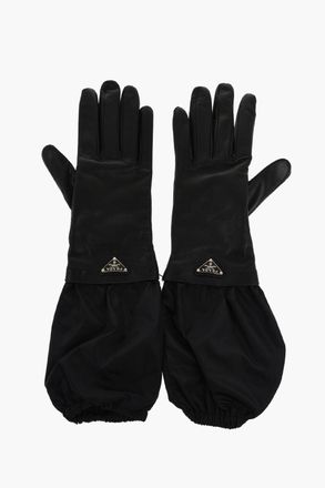 Prada Guanti in Pelle e Nylon con Logo in Rilievo Prada