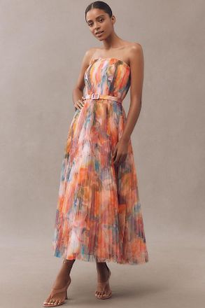 Hutch Strapless Belted Chiffon Floral Maxi Dress