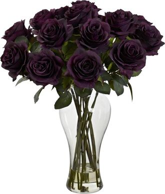 Nearly Natural Blooming Roses With Vase