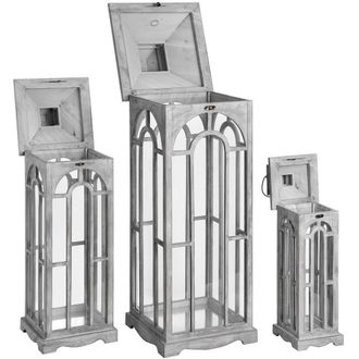 Hill Interiors Archway Design Wooden Candle Lanterns (Set Of 3) in Grey