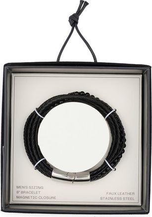 Nordstrom Rack Mens Faux Leather & Bead Bracelet in Black at Nordstrom Rack